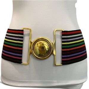 Rainbow Striped Belt with Gold AccentColorful, Adjustable, Chic Accessory